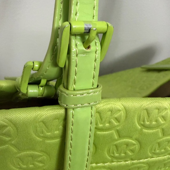 Michael Kors Neon Lime Embossed Logo Leather Tote - Picture 6 of 10